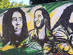 05A Like Minded Productions 2016 mural with Haile Selassie, Bob Marley, children Ziggy, Stephen at the Bob Marley Museum Kingston Jamaica